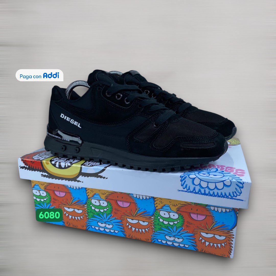 Tenis Diesel D negro para uso diario con estilo casual urbano y suela cómoda resistente