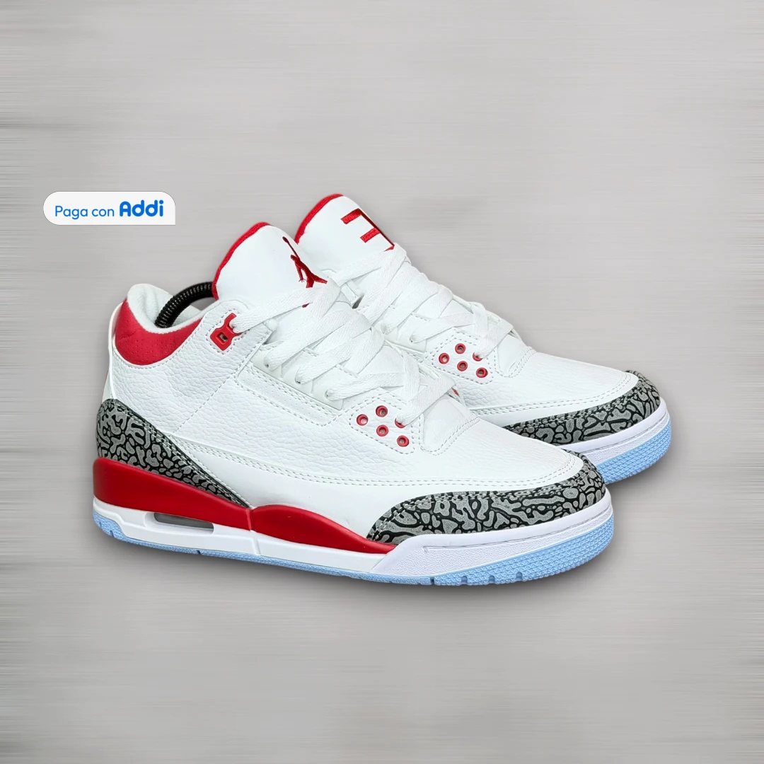 Tenis Jordan Retro 3 mujer blanco rojo gris estilo basketball clásico, con combinación moderna, soporte y suela resistente