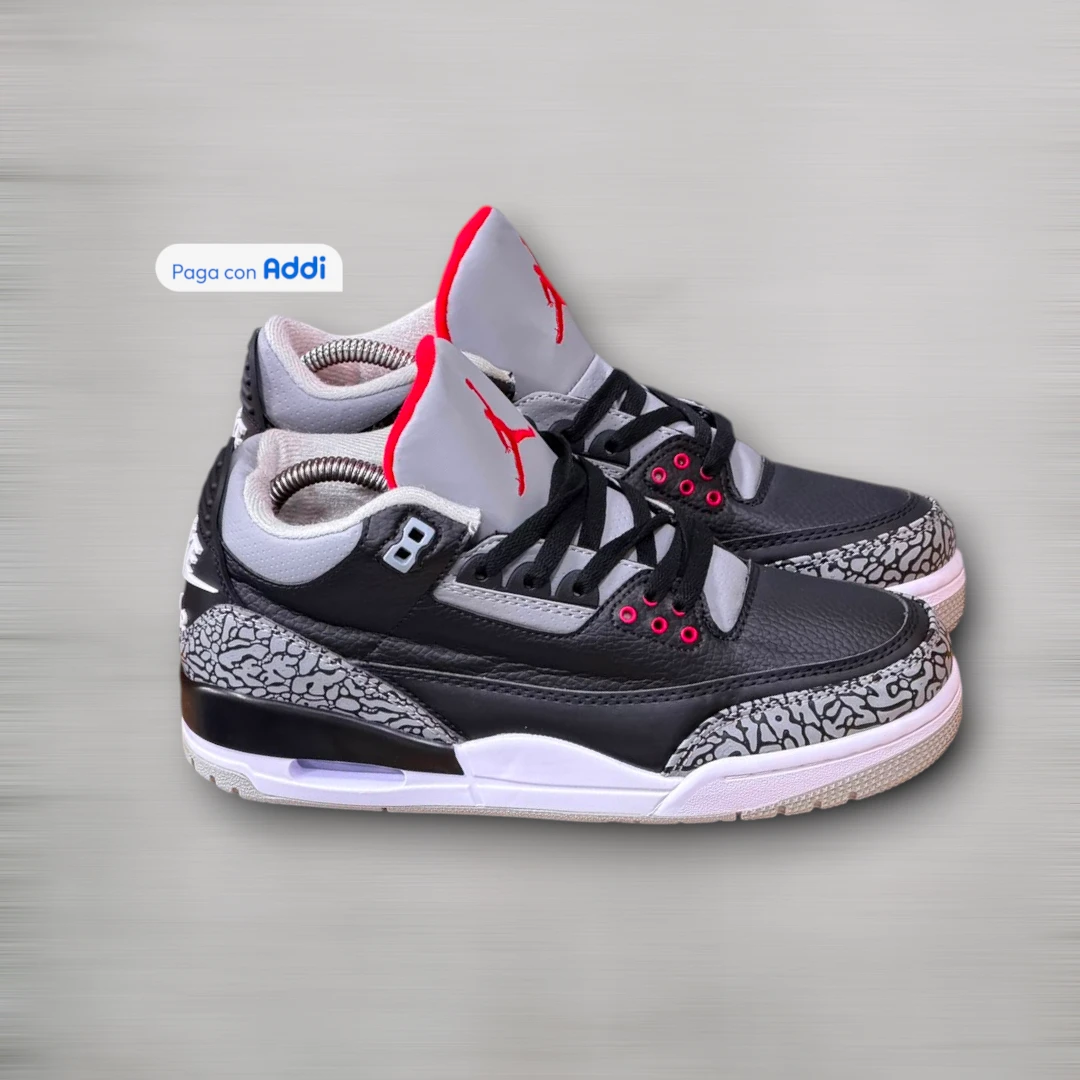 Tenis Jordan Retro 3 hombre negro gris rojo estilo streetwear con diseño deportivo y máximo confort