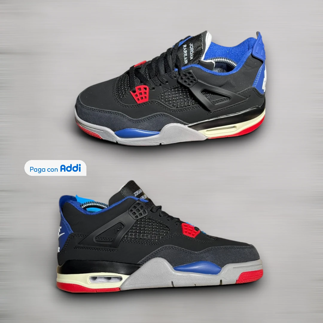 Tenis negros con azul y rojo diseño basketball urbano llamativo