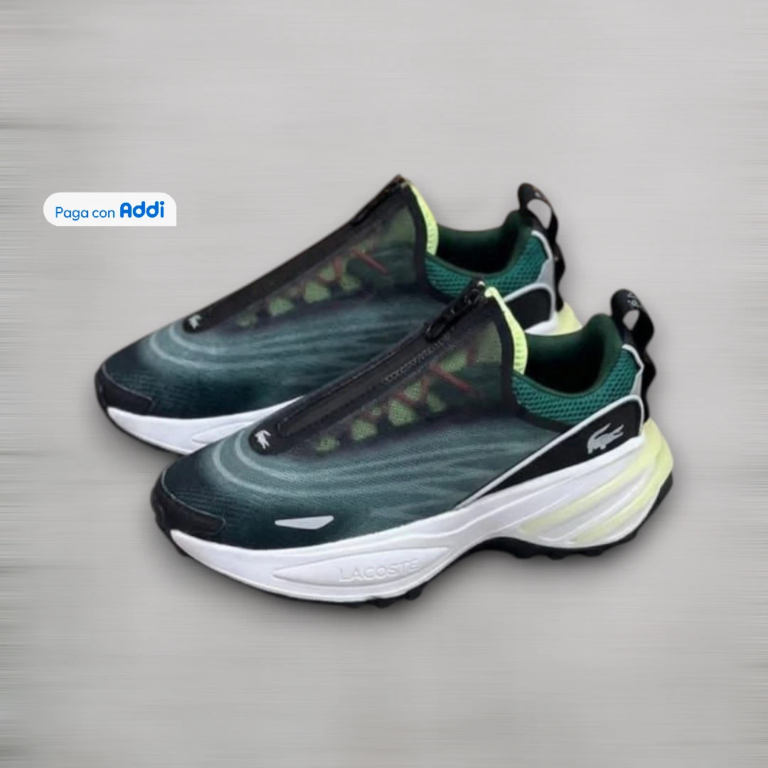 Tenis Lacoste Audyssor negro verde estilo running urbano para caminar con amortiguación y diseño deportivo