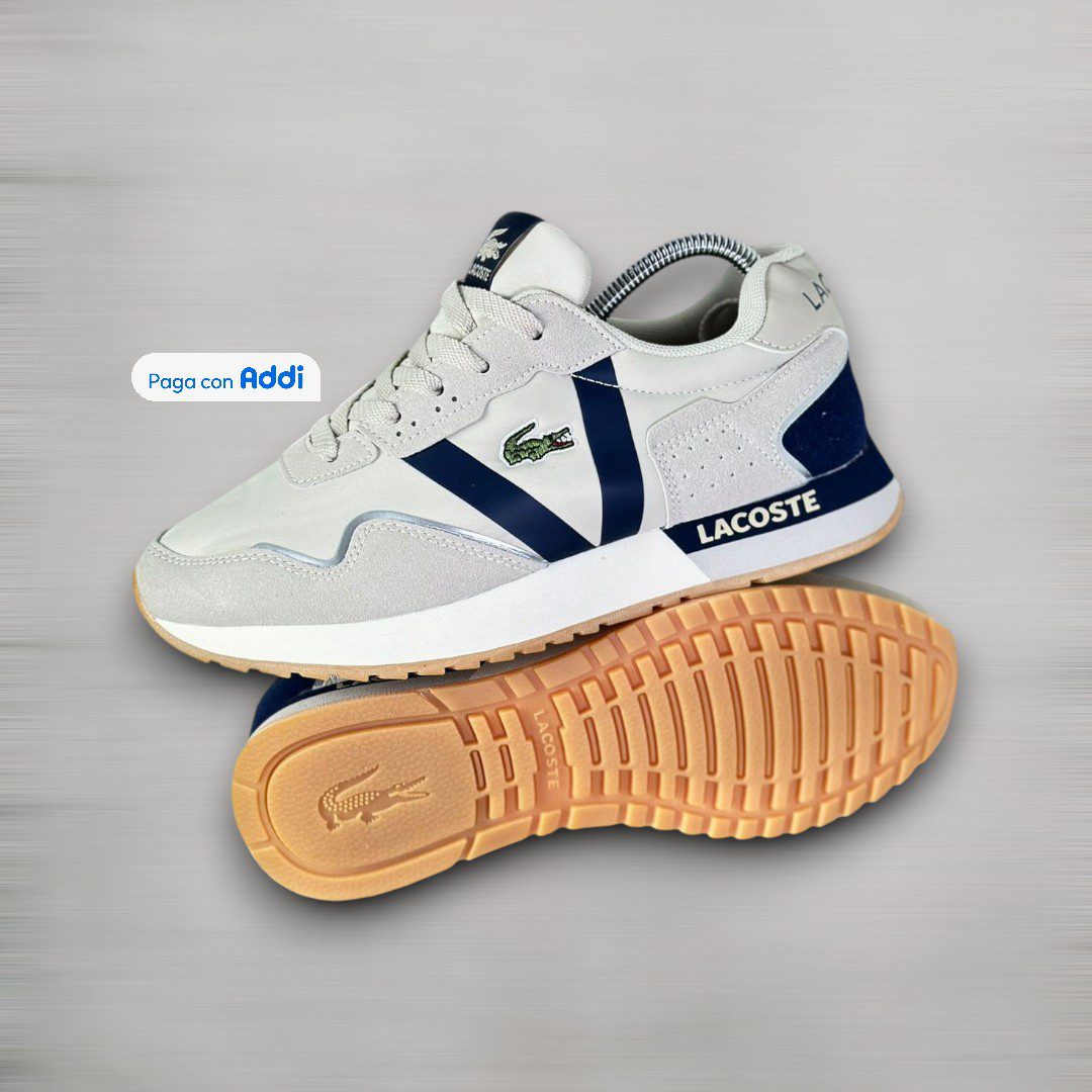Tenis Lacoste L blanco gris negro estilo urbano casual para uso diario con suela cómoda y resistente