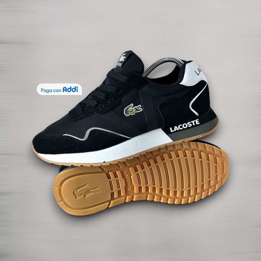 Tenis Lacoste L blanco gris negro estilo urbano casual para uso diario con suela cómoda y resistente