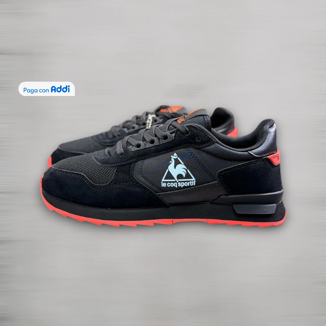 ALT: Le Coq Sportif tenis hombre negro naranja calidad 1.1 deportivo urbano comodidad diaria