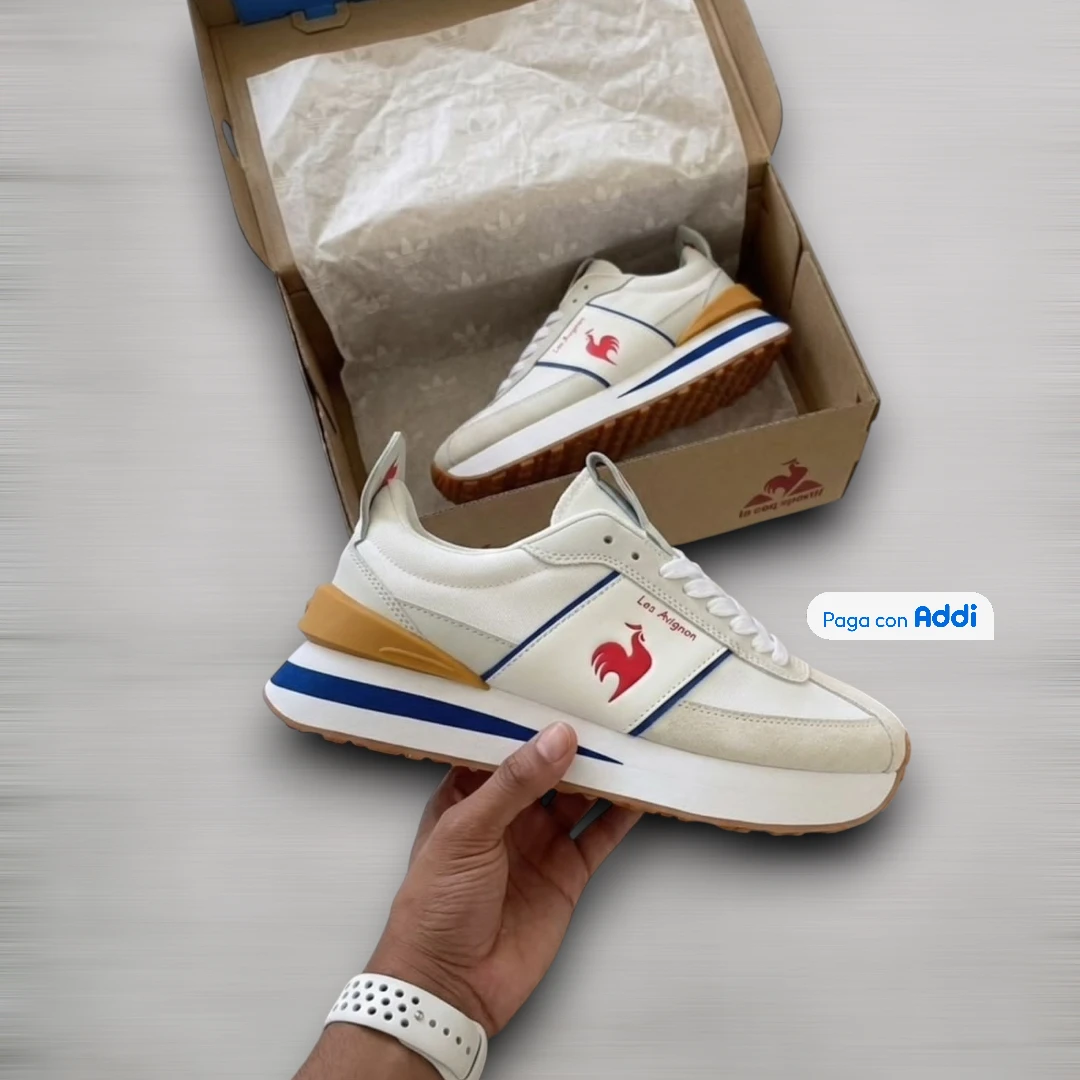 ALT: Le Coq Sportif R tenis blanco azul calidad 1.1 diseño clásico lifestyle urbano versátil