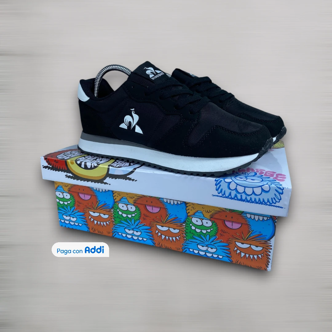 Tenis Le Coq Sportif negro blanco estilo urbano clásico para caminar con suela cómoda y diseño moderno