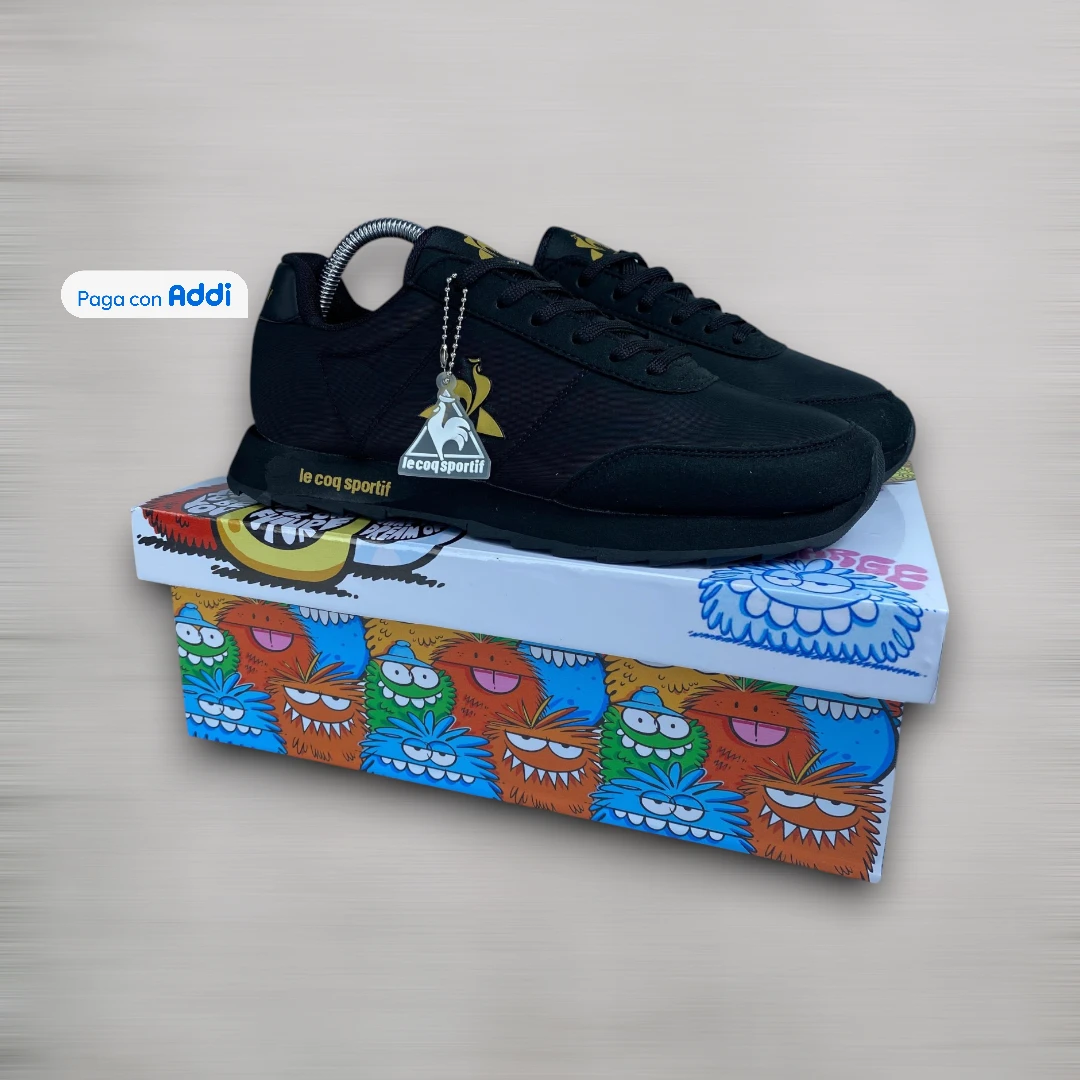 Tenis Le Coq Sportif negro dorado estilo urbano elegante para caminar con comodidad y diseño exclusivo