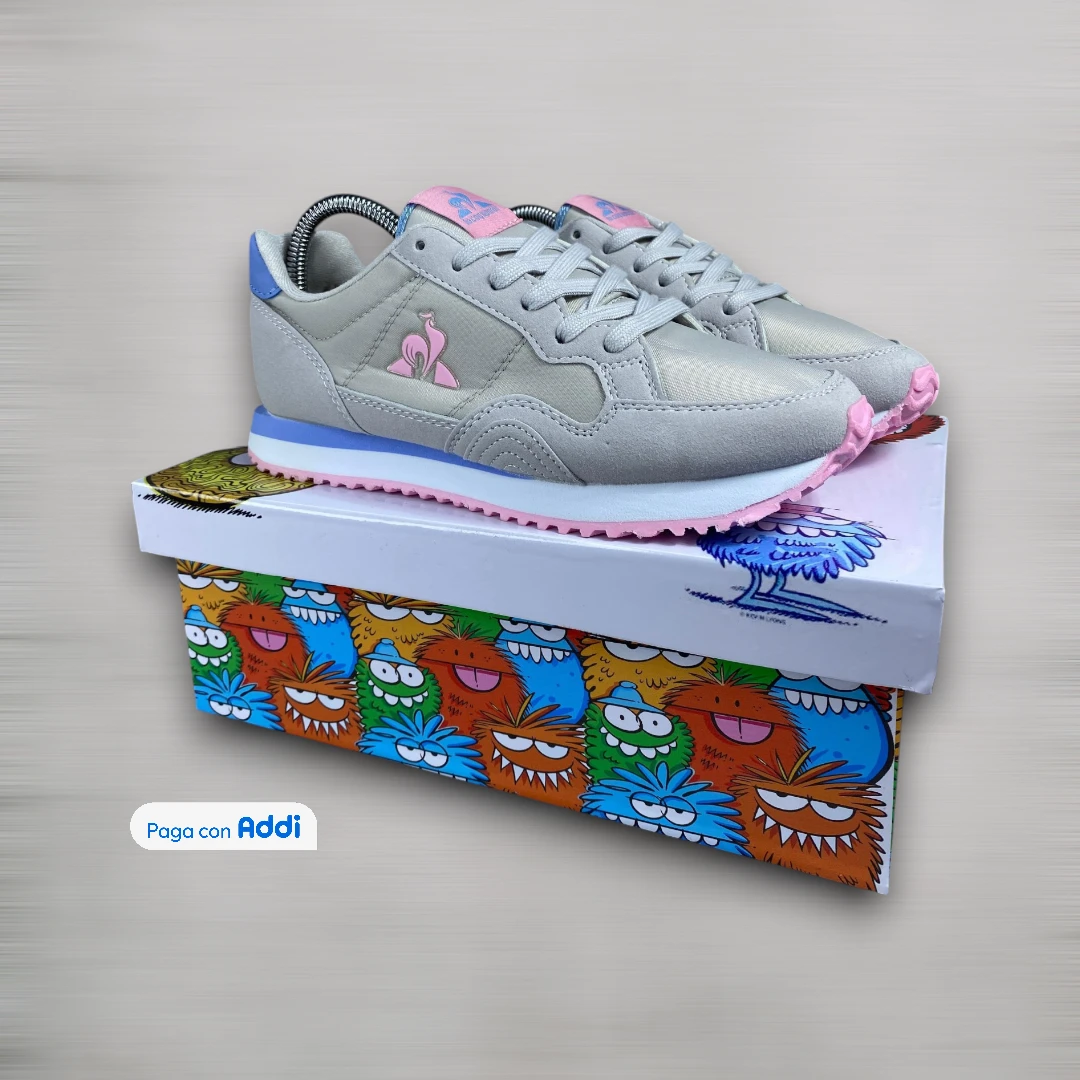 Tenis Le Coq Sportif gris rosado estilo urbano para mujer con comodidad premium y diseño moderno