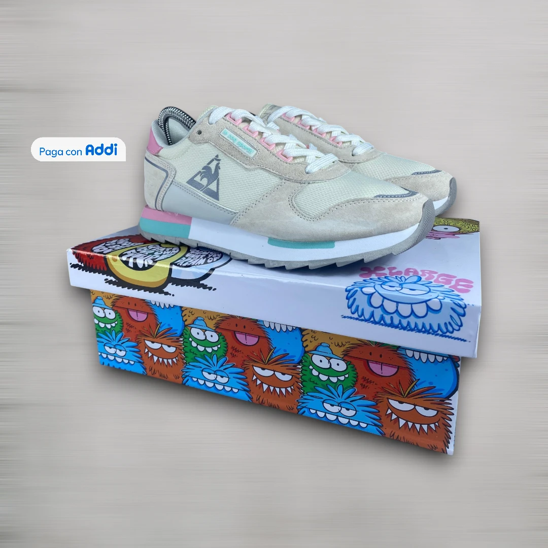 Tenis Le Coq Sportif blanco verde rosado estilo casual deportivo para uso diario con máximo confort