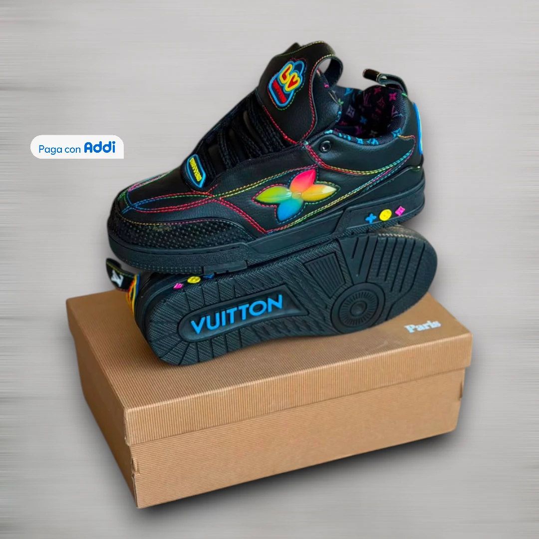 Tenis Louis Vuitton negro con estampado floral estilo casual premium con diseño exclusivo