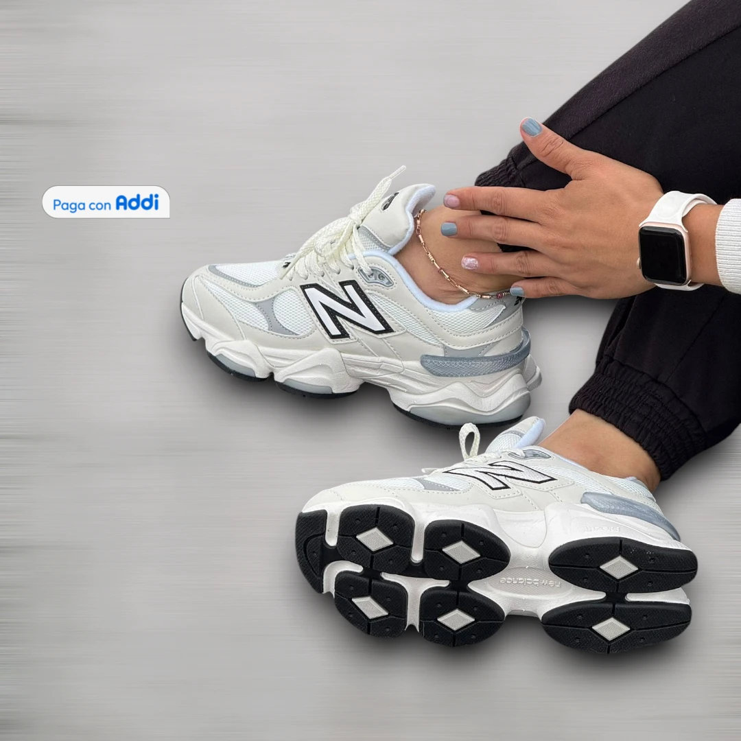 Tenis New Balance 9060 mujer gris negro estilo chunky urbano, con silueta voluminosa, amortiguación y comodidad para caminar