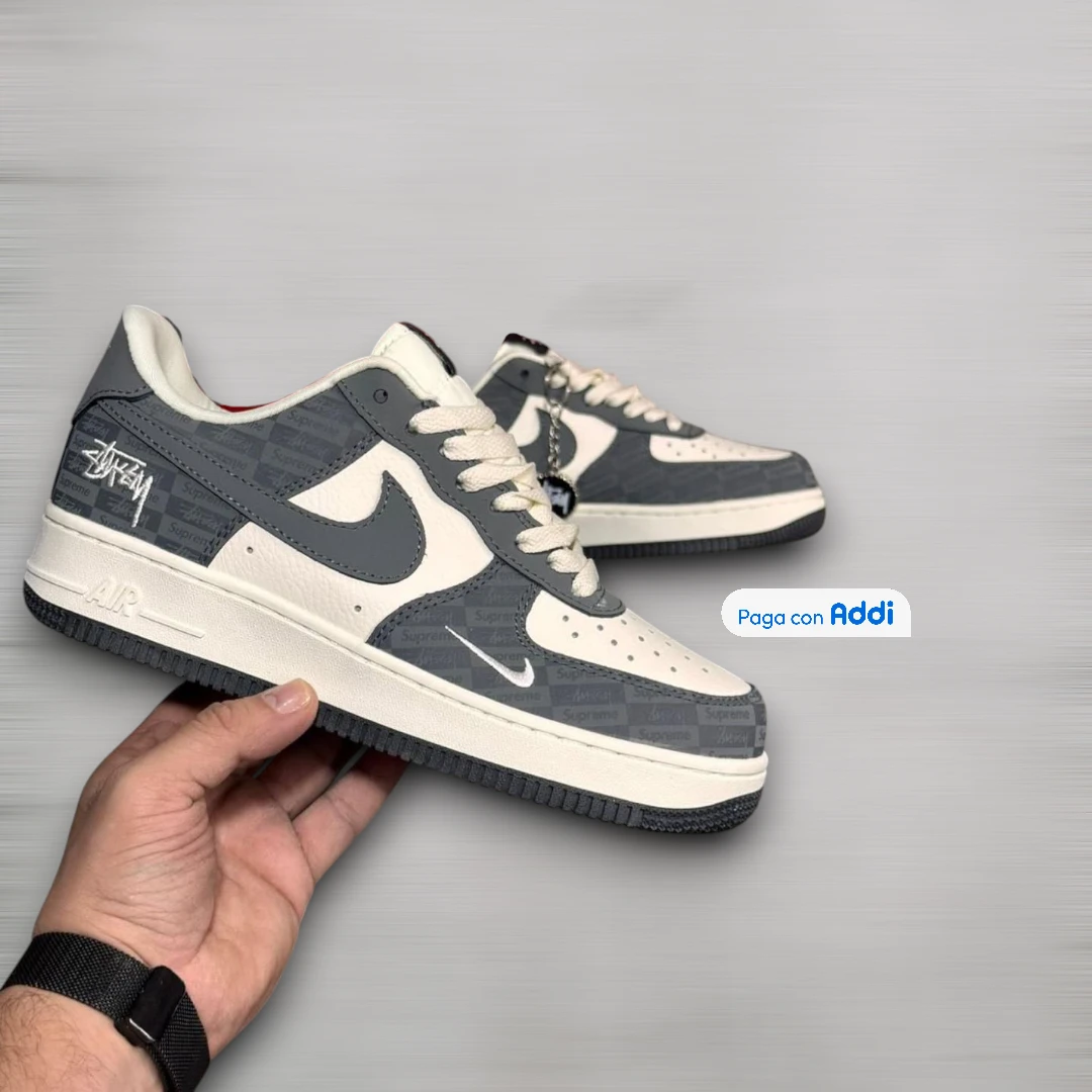 Tenis urbanos Nike Force 1 Supreme gris blanco con estilo casual y suela cómoda