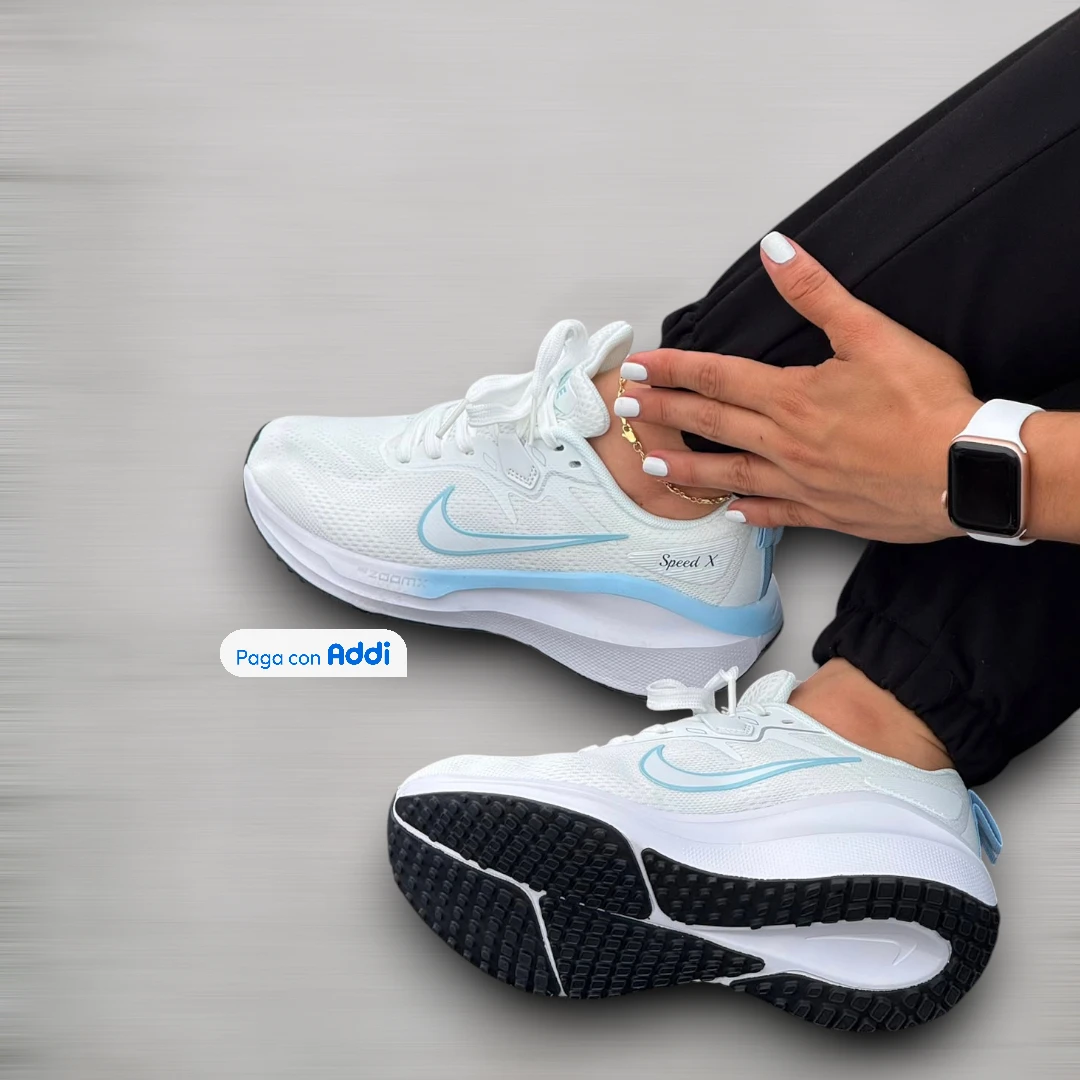 Tenis Nike Speed X mujer blanco azul estilo running para correr y caminar con comodidad premium