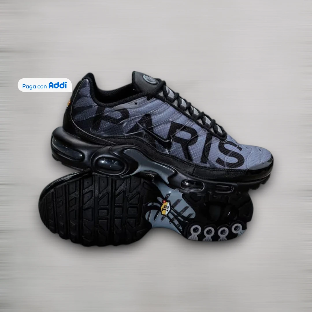 Tenis Nike TN Paris negro gris estilo running urbano para caminar con amortiguación Tuned Air y diseño exclusivo