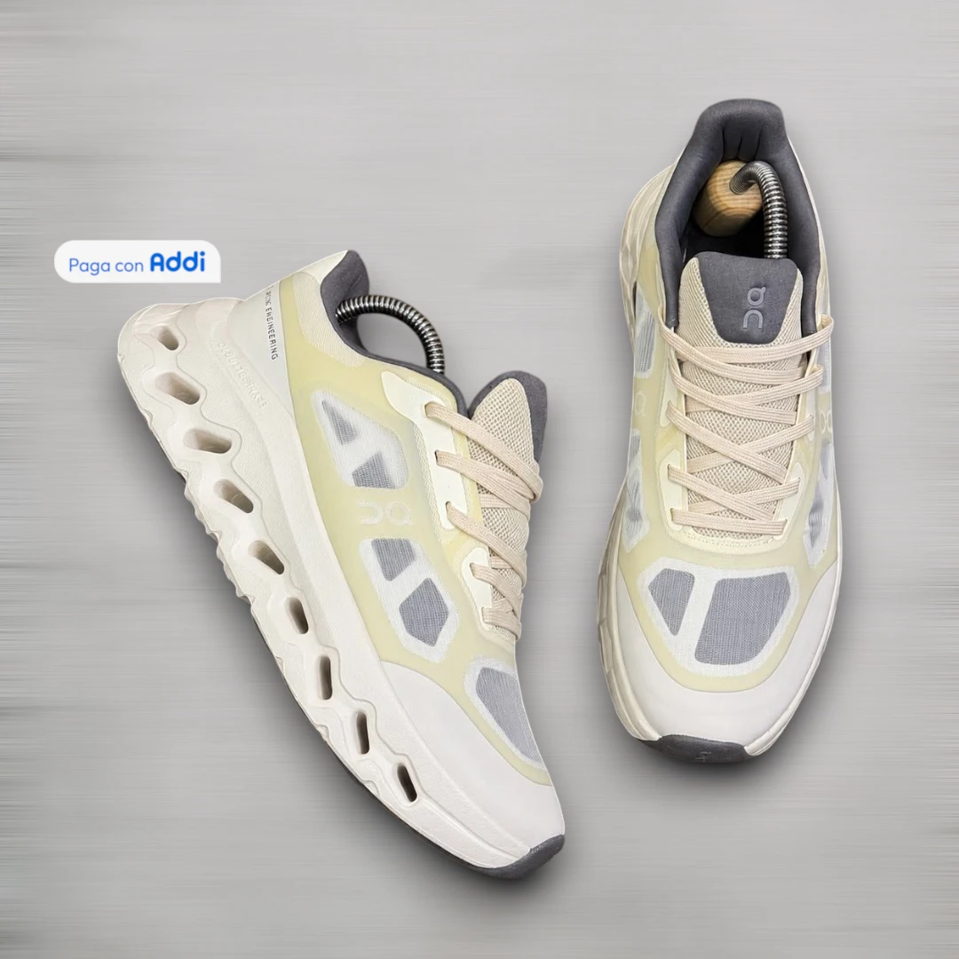 Tenis On Cloud beige gris estilo running para correr y caminar con amortiguación y comodidad