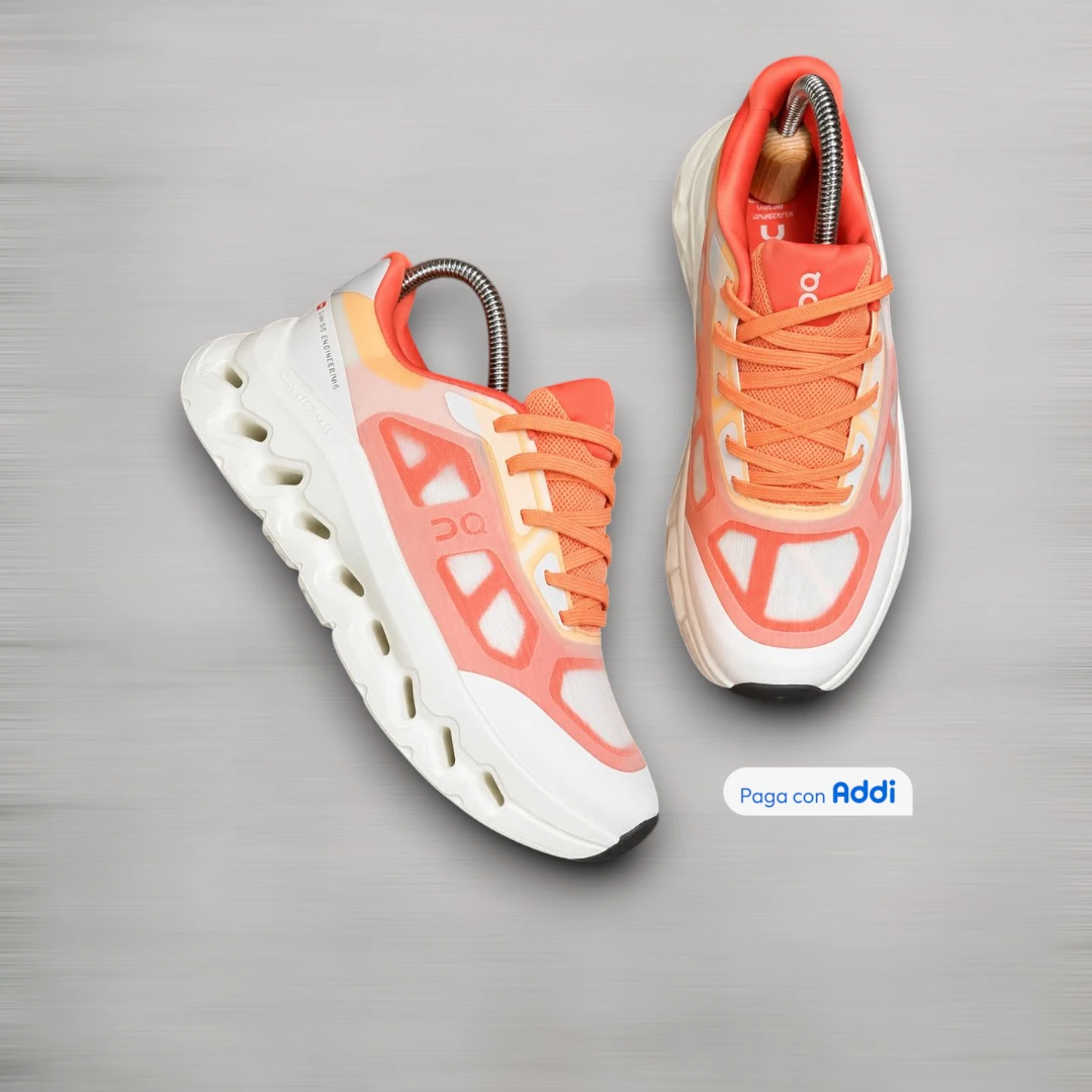 Tenis On Cloud naranja blanco estilo running para correr y caminar con amortiguación, soporte y comodidad premium