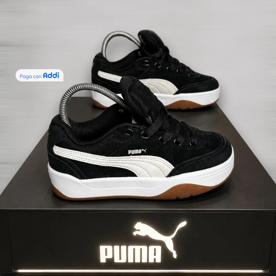 Tenis Puma Park negro blanco estilo casual para caminar con diseño deportivo y confort diario