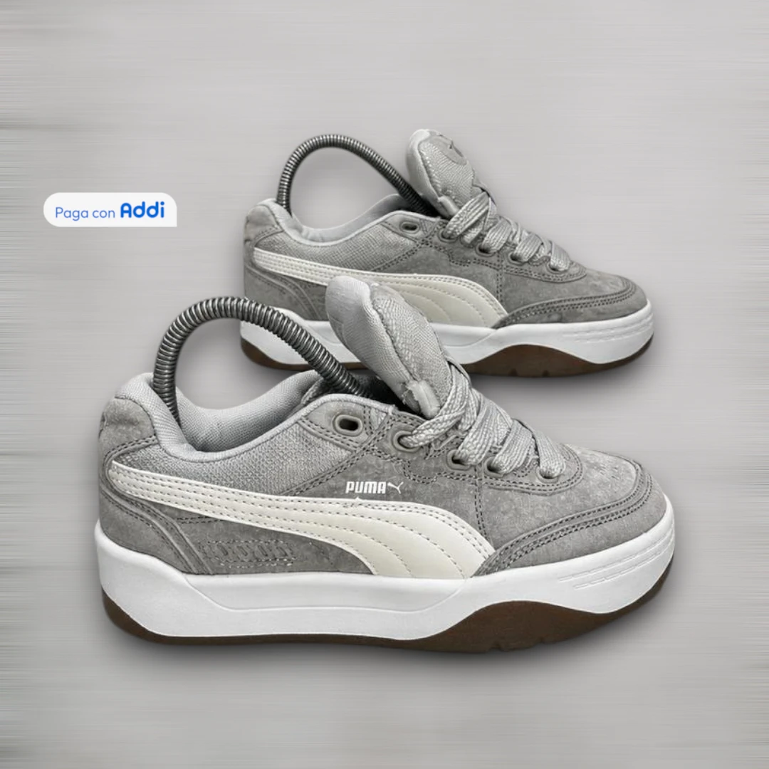 Tenis Puma Park gris blanco estilo casual urbano para caminar con diseño moderno y comodidad
