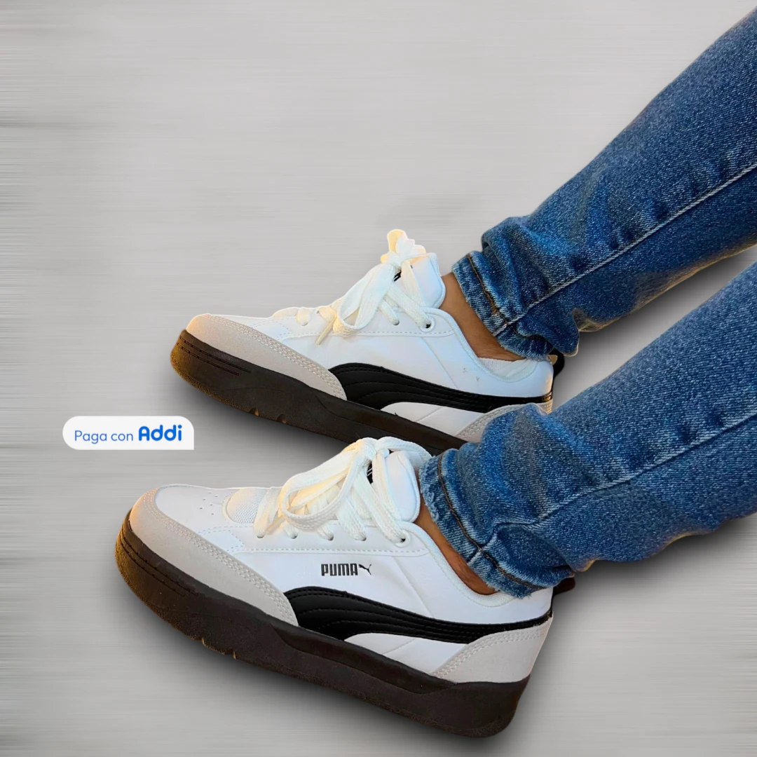 Tenis Puma Park mujer blanco negro estilo casual para caminar con diseño deportivo y confort diario