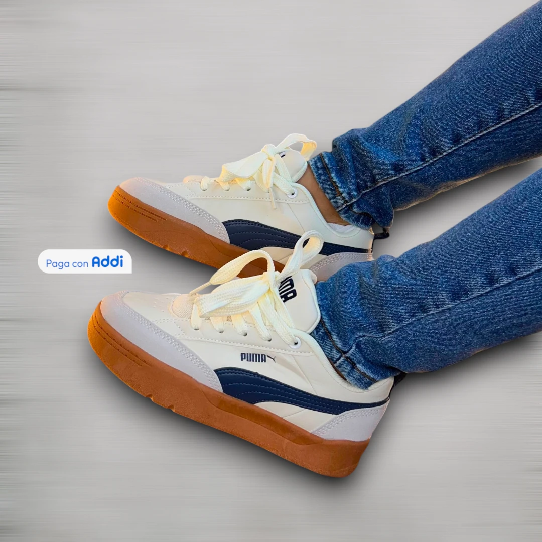Tenis Puma Park mujer blanco azul estilo casual urbano para caminar con diseño moderno y comodidad