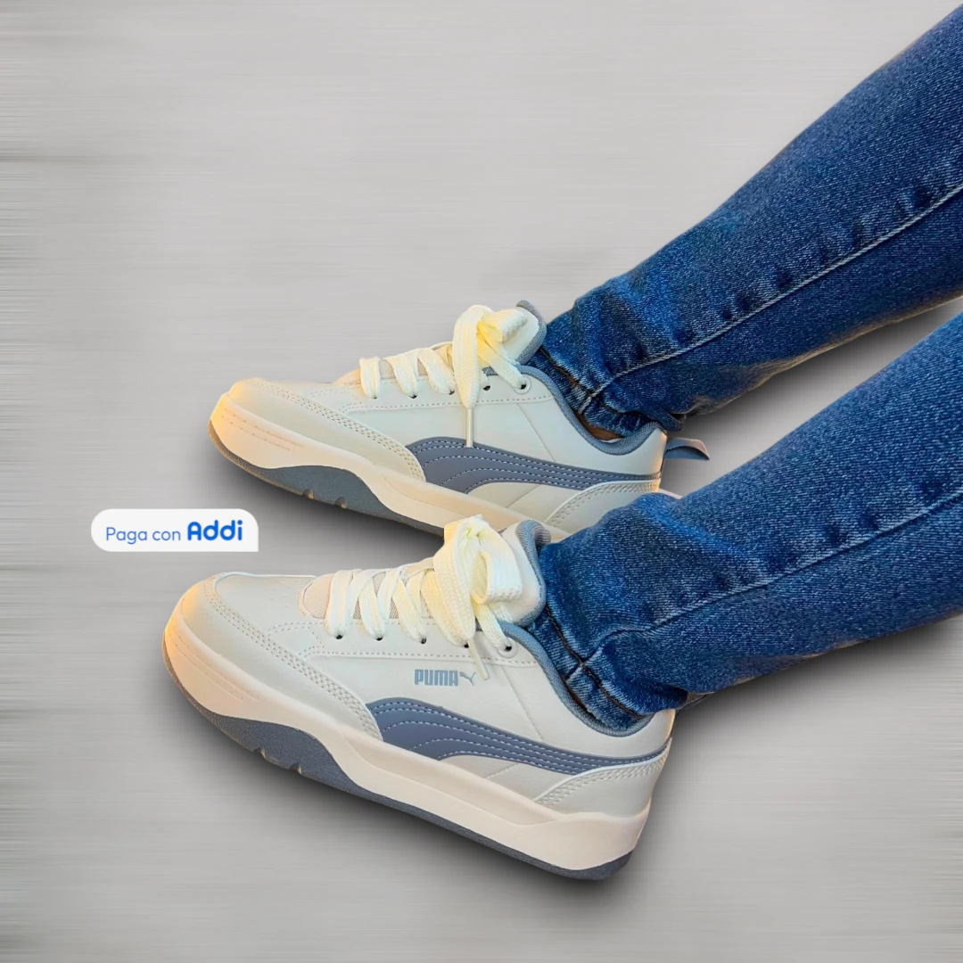 Tenis Puma Park mujer blanco gris estilo casual para caminar con diseño elegante y comodidad superior