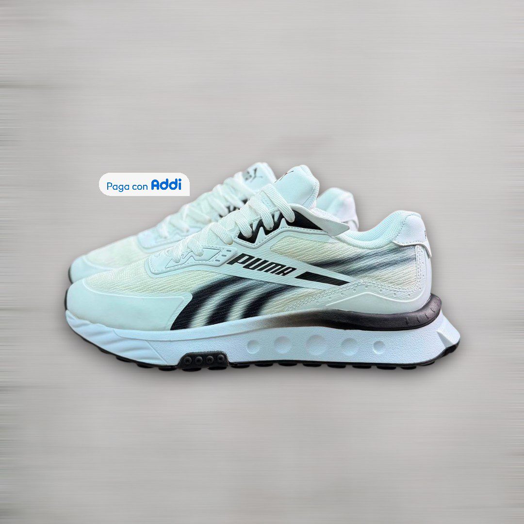 Tenis Puma Rider blanco negro para uso diario con estilo running casual y comodidad superior para caminar
