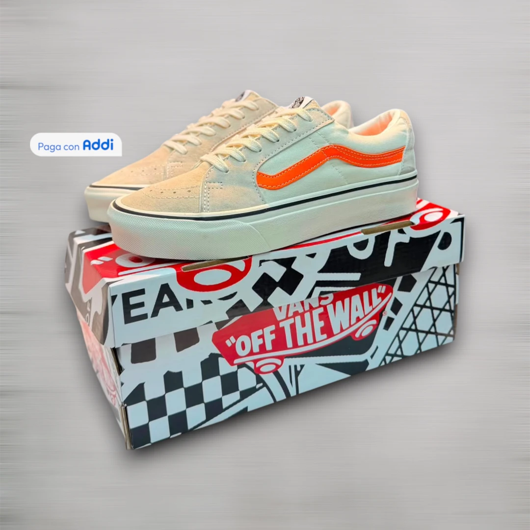 Tenis Vans hombre beige naranja estilo urbano para caminar con diseño moderno
